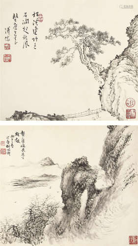 溥儒 胡佩衡（1896～1963） 松江远眺 望江图 镜心 水墨纸本