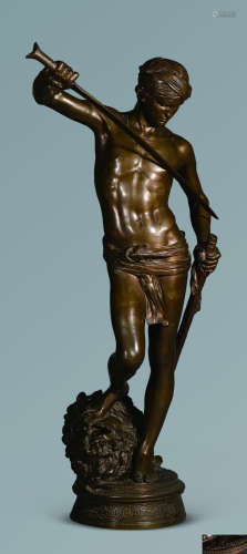 ANTONIN MERCIE 约1880年作 法国 青铜人物雕塑“胜利者大卫”Antonin Mercie 作品 Barbedienne 铸造
