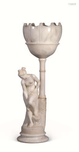 约1910年作 法国 “出浴的维纳斯”白色大理石人物雕塑台灯