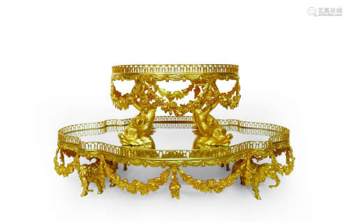 约1900年作 法国 铜鎏金双层中央装饰盛盘