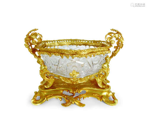 约1900年作 法国 铜鎏金水晶冰酒器