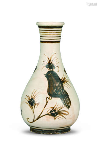 明 吉州窑彩绘花鸟纹胆瓶