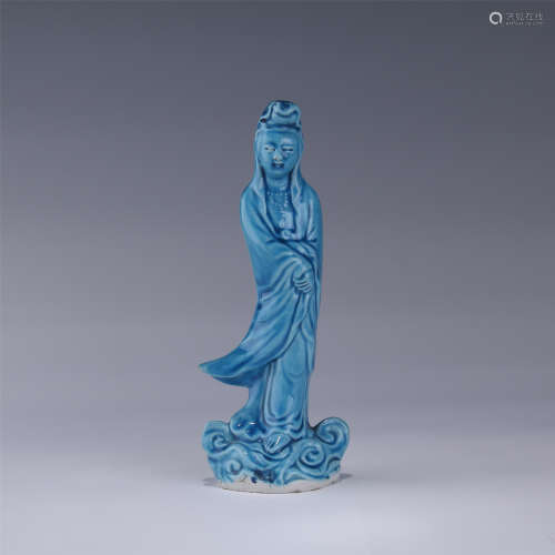 BLUE GLAZE PROCELAIN STATUE - GUANYIN