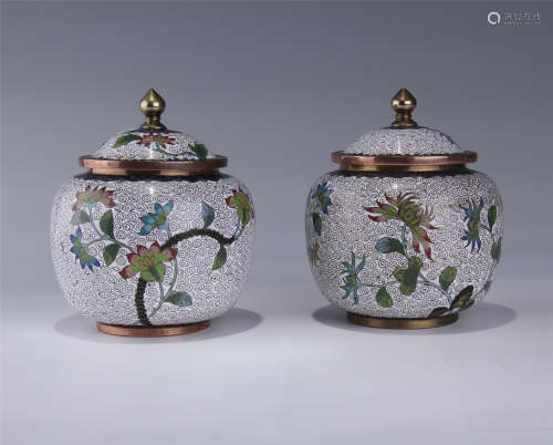 PAIR OF CHINESE CLOISONNE BRONZE COVERED TEA CADDY