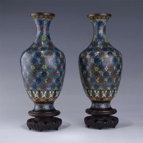 PAIR OF CHINESE CLOISONNE FLOWER VASES
