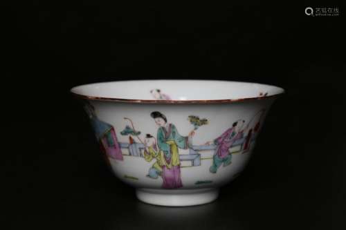 Chinese Art A porcelain cup with famille rose decoration of ladies and children at play China, Qing dynasty, 19th century
