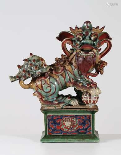 Chinese Art An enamel pottery figure of foo dog China, Qing dynasty, 19th century or earlier