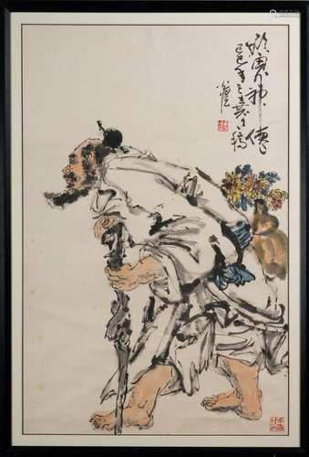 Chinese Art Painting possibly depicting a Lohan Ink and colour on paper China, 20th century