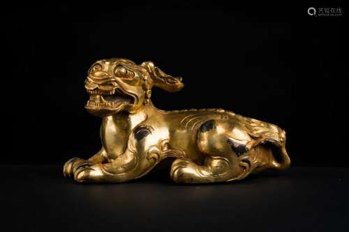 Chinese Art A gilt bronze figure of a qilin China, 20th century