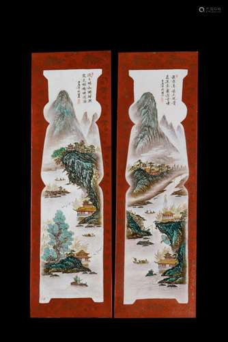 Chinese Art A pair of porcelain plaques decorated with landscape, inscriptions and seal China, early 20th century