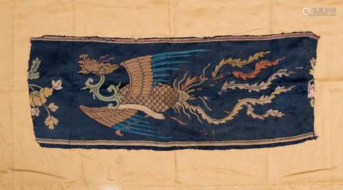 Himalayan Art Two silk fragments depicting a phoenix and a crane China, 17th century