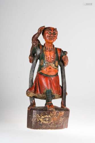 Chinese Art A polychrome wooden figure of an evil China, 19th century