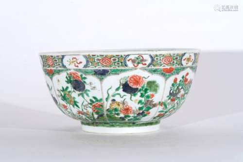 Chinese Art A famille verte porcelain basin painted with floral lobed panels China, Qing dynasty, Kangxi period
