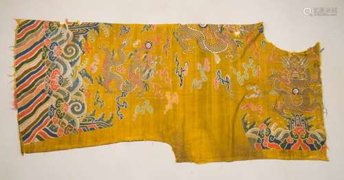 Himalayan Art A large silk robe fragment embroidered with dragons over yellow ground China, 17th century