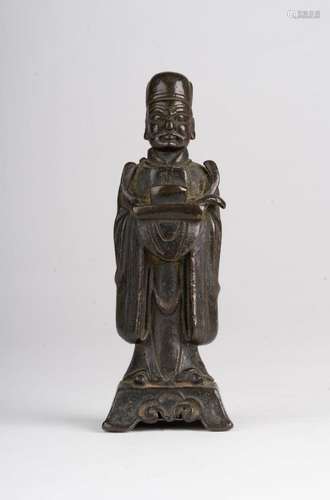 Chinese Art A dark bronze figure of a standing dignitary China, Ming dynasty