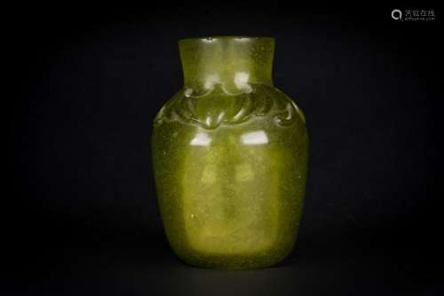 Chinese Art A small green glass vase moulded with bats and bearing a four character Jiaqing incised mark at the base China, 19th - 20th century
