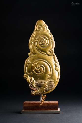 Himalayan Art A gilt copper embossed element depicting a Makara Tibet, 18th - 19th century