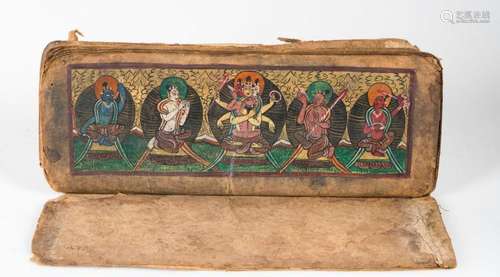 Himalayan Art A Buddhist manuscript on paper with two colorful miniatures paintings Nepal, 19th century