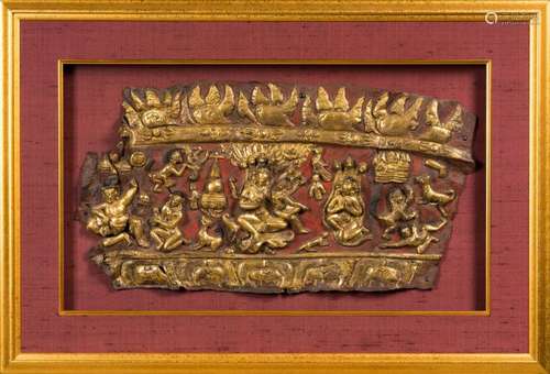 Himalayan Art An embossed gilt copper frieze depicting characters and nagarajas Tibet, 15th century