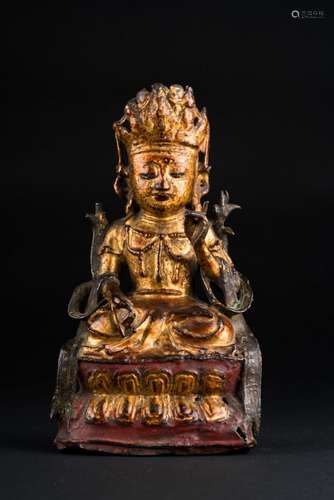 Chinese Art A lacquered bronze figure of Manjusri China, Ming dynasty