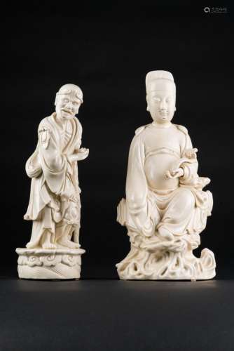 Chinese Art Two dehua porcelain figures, both bearing an incised mark at the back China, Qing dynasty, 19th century