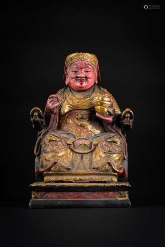 Chinese Art A gilt lacquered wooden statue of a Taoist seated figure China, Qing dynasty, 18th-19th century