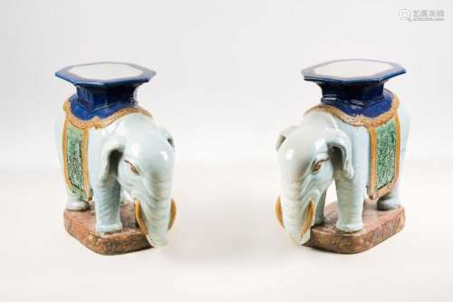 Chinese Art A pair of enamelled pottery elephant shaped garden stools China, early 20th century