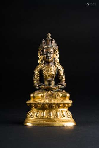 Himalayan Art A partially gilt bronze figure of Amitayus China, Qing dynasty, 18th century