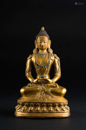 Himalayan Art A bronze figure of Amitayus with turquoise stone jewelry Sino-Tibet, 18th - 19th century