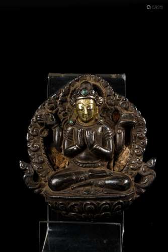 Himalayan Art A rare round shaped silver gau depicting Prajnaparamita Tibet, 17th-18th century