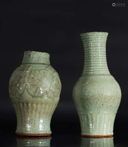 Chinese Art Two celadon glazed baluster vases China, Yuan dynasty