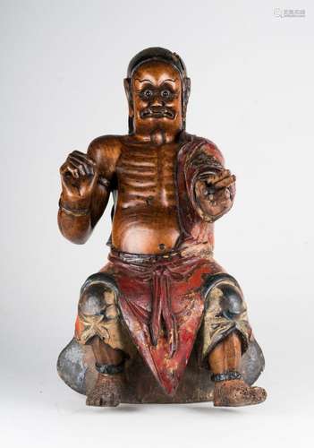 Chinese Art A wooden polychrome sculpture portraying the wrathful deity Budong Mingwuang China, Song/Yuan dynasty