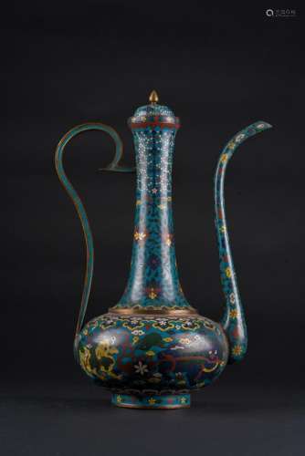 Chinese Art A cloisonnÃ¨ ewer and cover decorated with floral motif and Qilin among clouds over light blue ground China, Ming dynasty