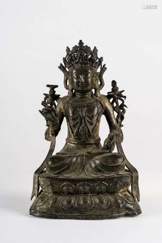 Himalayan Art A bronze figure of Manjusri (Wenshu) China, Ming dynasty