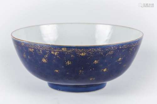 Chinese Art A blu glazed porcelain bowl with gilded floral decoration Chia, Qing dynasty, Kangxi period, 18th century