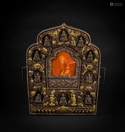 Himalayan Art A large embossed silver, partially gold plated Gau with picture Tibet, early 20th century