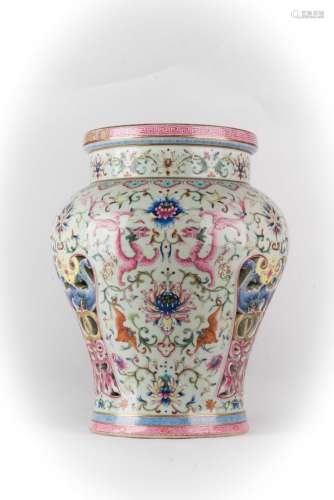 Chinese Art A famille rose porcelain stool bearing a Qianlong six character seal mark within a cartouche on the upper edge China, 19th - 20th century