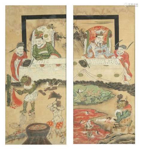 Chinese Art A pair of paintings depicting the Daoist hell China, Qing dynasty, 19th century Ink and colours on paper