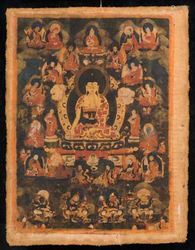 Himalayan Art A thangka depicting Buddha with Arhat Tibet, 17th century