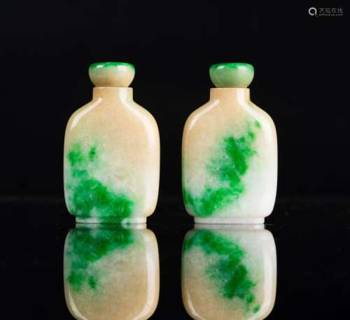 Chinese Art Two jadeite snuff bottles and stopper China, 19th century