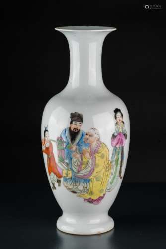 Chinese Art A porcelain baluster vase painted with characters and bearing a spurious four character Qianlong mark at the vase China, Republic Period