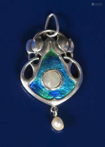 An Art Nouveau Murrle Bennett silver and enamel pendant