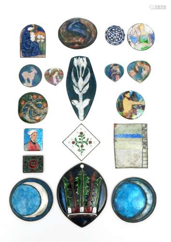 A large collection of enamel plaques test panels and glazed ceramic roundels by H.G. Murphy and his workshop