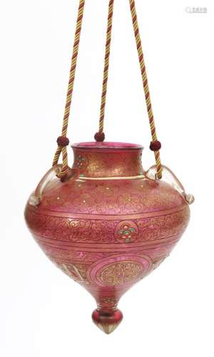 A Philippe-Joseph Brocard enamelled glass mosque lamp