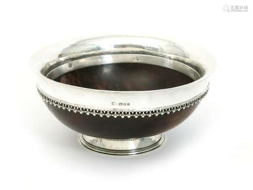 An Omar Ramsden silver mounted mazer bowl