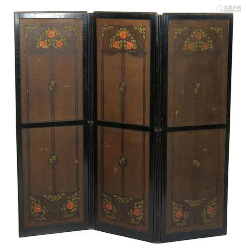 An Aesthetic Movement ebonised wood three fold-screen