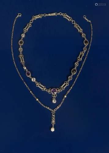 A silver and amethyst link necklace