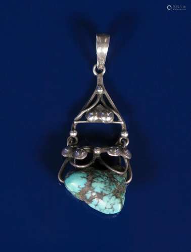 A silver and turquoise pendant possibly Liberty & Co