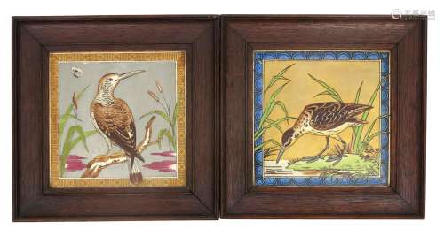 Two Aesthetic Movement Minton and Hollins Bird Series tiles the design attributed to R W Edis and E W Godwin