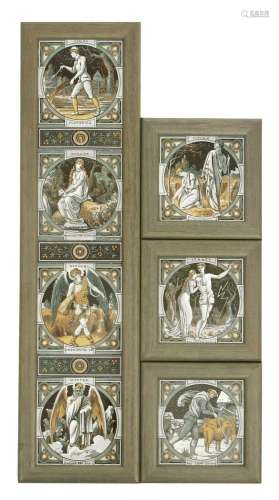 A set of four Minton's Season's tiles designed by John Moyr Smith